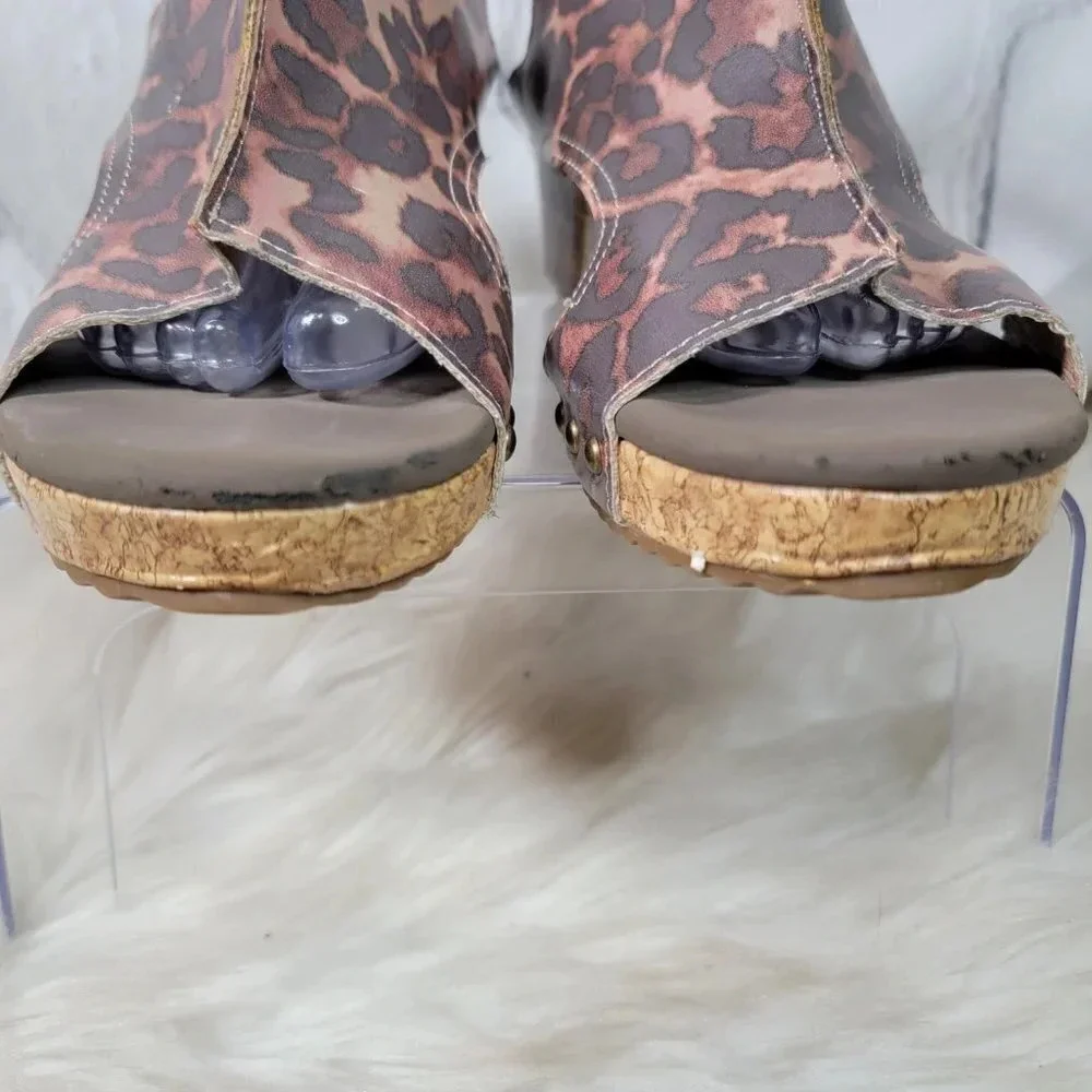 Jolimall Womens 9 Leopard Print Brown Wedge Summer Sandals Casual Comfy‎ Padded